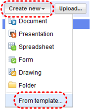 Image demonstrates location of Create new button and From template... option in drop-down menu.