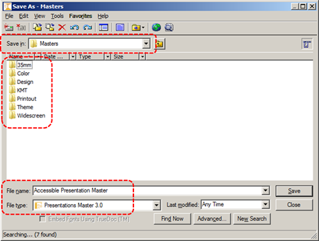 Image demonstrates location of Save in option, File name box, and File type optoin in Save As dialog.