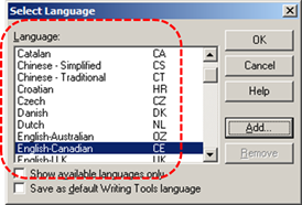 Image demonstrates location of Language list in Select Language dialog.
