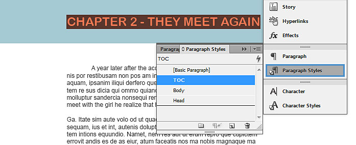 Image demonstrates the changes that should be made to create the “table of contents” contents.