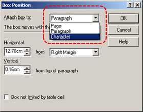 Image demonstrates location of Attach box to drop-down menu in the Box Position dialog.