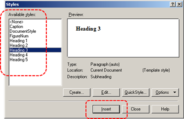 Image demonstrates location of available style options in the Styles dialog.