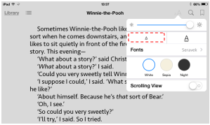 Reading in iBooks in portrait orientation with a small fontsize.