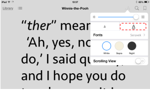 Reading in iBooks in portrait orientation with a large fontsize.