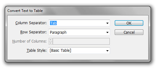 Image show "convert text to table" dialog box.